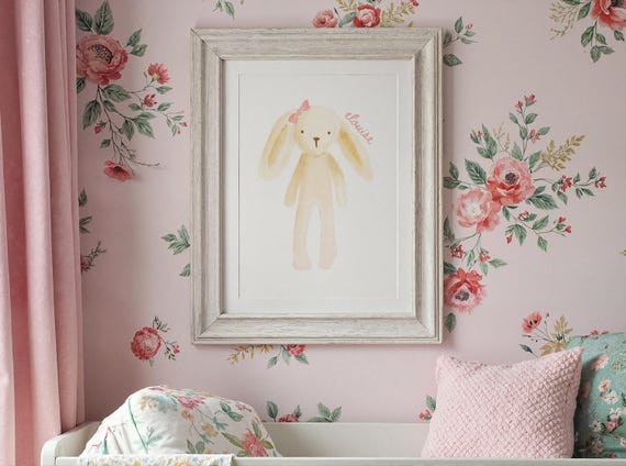 Bunny Nursery Print for baby shower, Custom  Rabbit Art for new baby, Rabbit wall art for baby girl, bunny gift for newborn baby