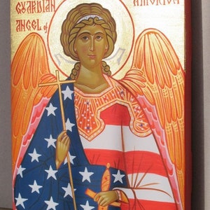 Schutzengel von Amerika, Fine Art Print, byzantinische Ikone, Ikonographie, Engel, Christliche Kunst, ungerahmte Ikone