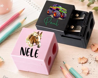 Personalized double pencil sharpener with name | Back to school gift | Pencil sharpener for children | School pencil sharpener case