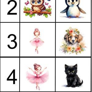 Pode incluir: Uma grade de ilustra&ccedil;&otilde;es em aquarela com v&aacute;rios animais e figuras. Inclui um golfinho, um le&atilde;o, uma coruja, um pinguim, uma bailarina, um c&atilde;o, um gato preto, um gatinho, um cisne, um le&atilde;o e um astronauta.