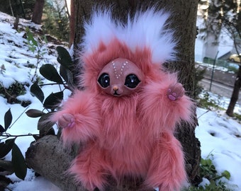 halloween pumpkin poseable Art Doll OOAK fantasy creature, custom furby, orange plushie gift