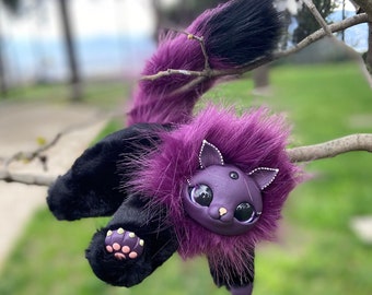 purple fantasy cat toy, posable art doll animal, adopt a cute kitten