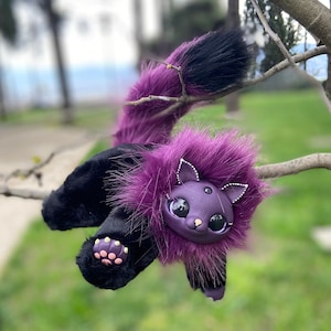 purple fantasy cat toy, posable art doll animal, adopt a cute kitten