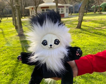 Art Doll OOAK Fantasy creature, realistic furby mythical creature stuffed black panda animal