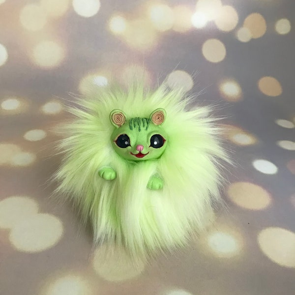 Poseable creature Art Doll OOAK, green mila plushie realistic doll magic cute animal furby gift