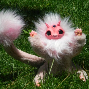 Dragon Art Doll posable Plush fantasy creature, poseable snake pink baby dragon long tail