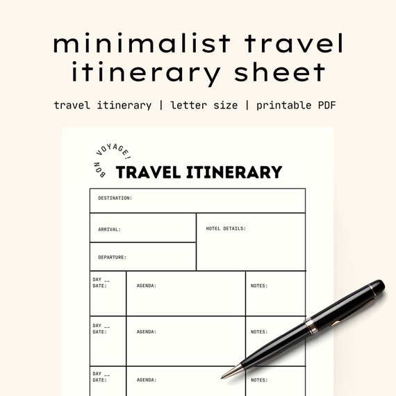 Minimalist Travel Itinerary Sheet Printable PDF - Etsy