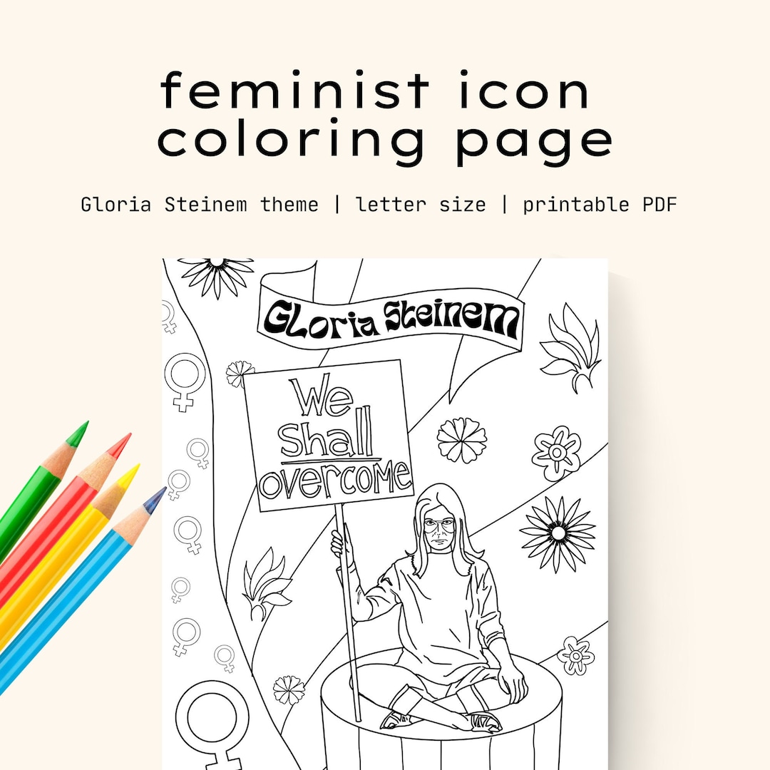 Coloring Page Feminist Icon Gloria Steinem - Printable PDF - Etsy