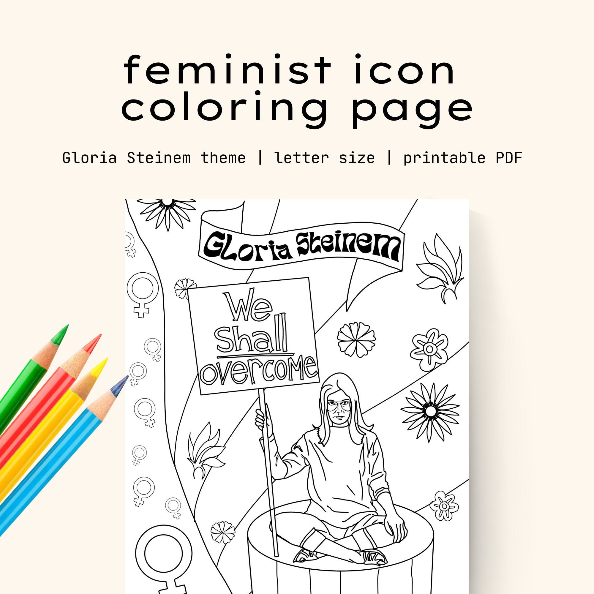 Coloring Page Feminist Icon Gloria Steinem Printable PDF | Etsy