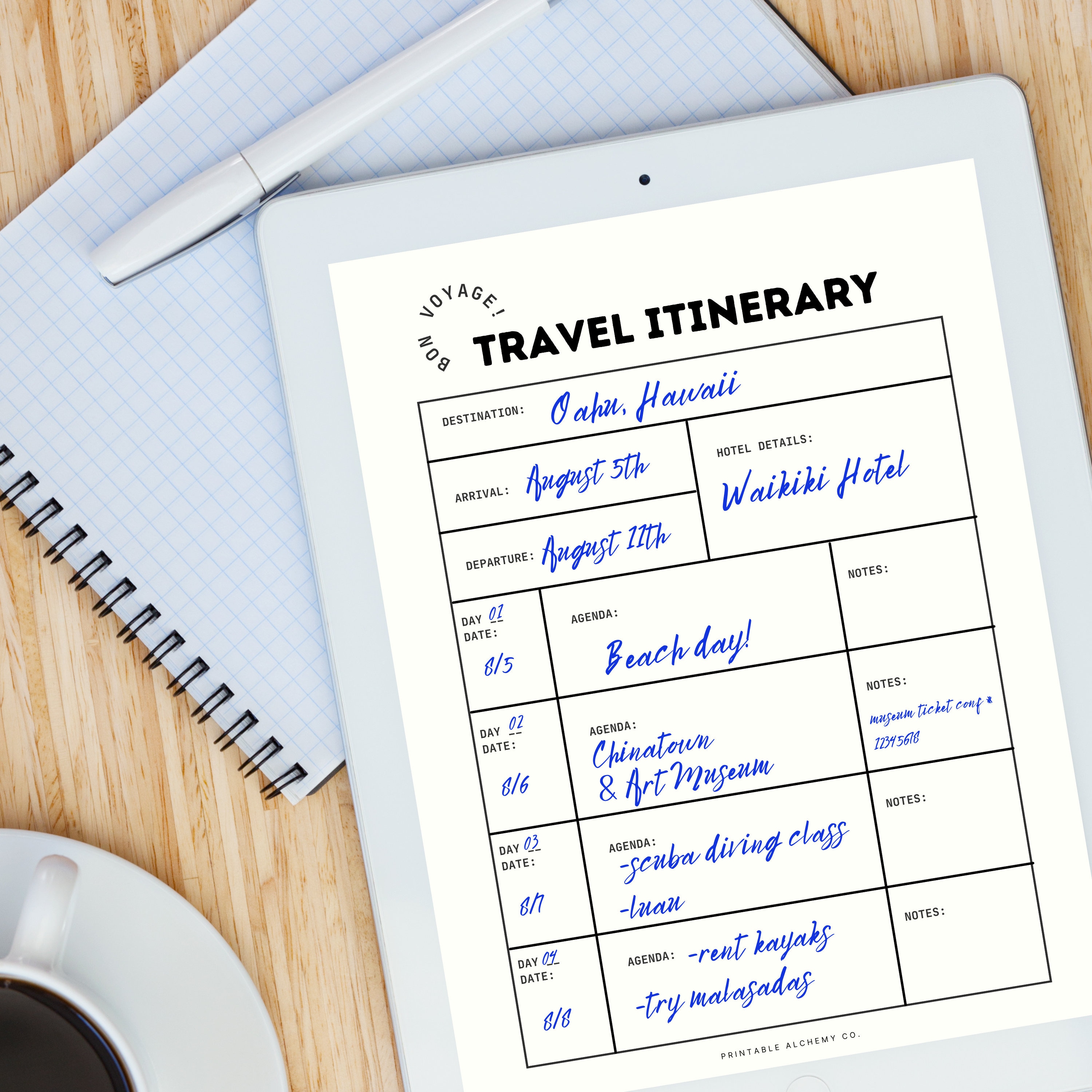 Minimalist Travel Itinerary Sheet - Printable PDF - Etsy