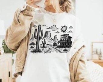 Saloon Western Grunge PNG: Escena de vaquero en el desierto (Descarga digital)