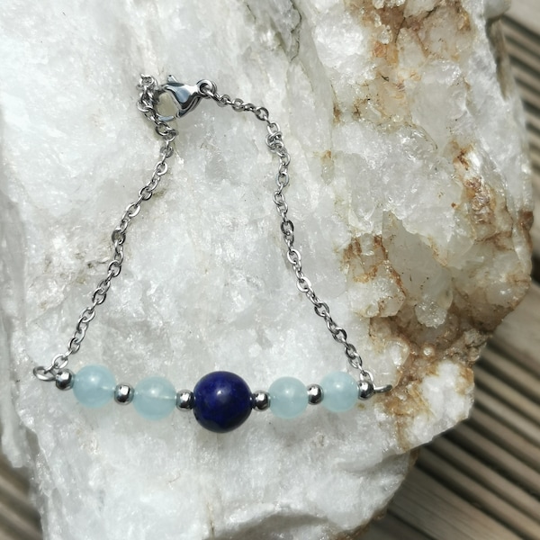 Bracelet aigue marine et lapis lazuli