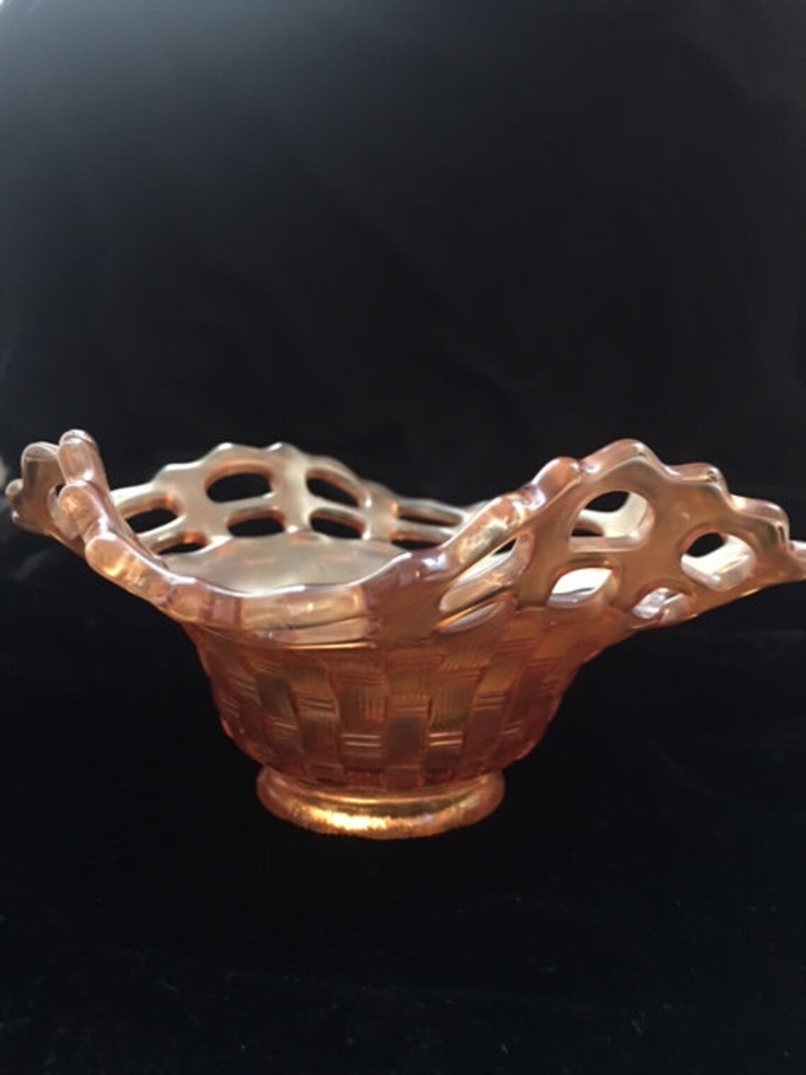 Vtg Fenton Glass Basket Weave Open Laced Double Row Rim Etsy