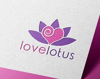 Lotus Design, Lotus Logo, Coaching Logo, Premade Logo, Flower Logo Design, Heart Logo, Yoga Logo, Wellness Logo, Spa Logo, Pink Logo