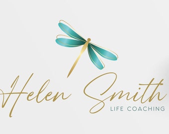 PREMADE LOGO, Dragon-Fly Teal Green-logo's: cirkellogo-stempel en watermerken inbegrepen. Yoga-logo, Wellness Life Coac, holistisch, psychologie