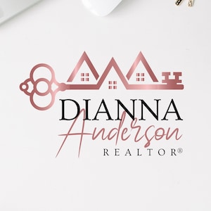 Rose Gold Real Estate Logo Design, Submark Logo, Watermarks Personalized Realtor Branding, Modern Logo for Real Estate Agents image 1