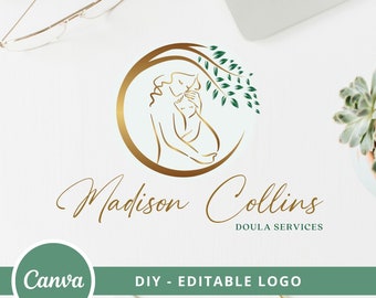 Diseño de logotipo DIY Doula, logotipo de partera, Hebamme, logotipo de CanvaTemplate editable, logotipo de parto natural, logotipo de guardería para bebés, logotipo de cuidado de madres y bebés.