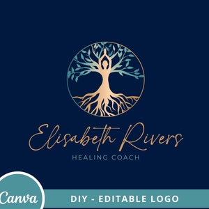 TREE of LIFE DIY Logo Design, Turquoise and Gold, Wellness Life Coaching Logo Template, Yoga, Coach, Psychology, Spa Logo - Instant Access