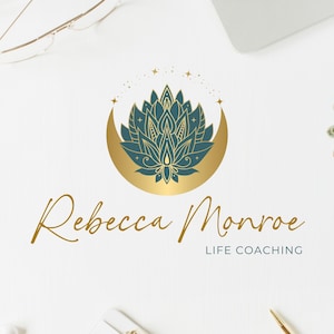 Moon Lotus Flower Logo, Wellness Premade Logo, Life Coaching Logo, Yoga Logo, Healing Therapy Logo, Women's Health Logo, Holistic Spa Logo.