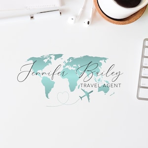 Vorgefertigtes Logo-Design für Reisebüros, Reisebüro-Branding, Flugzeug-Herz-Logo, Weltkarten-Logo, Trip Adviser-Logo, Tourismusbüro-Logo.