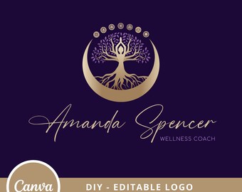 Tree of Life Woman Logo, Wellness Spa Design (Canva Template)