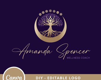 TREE of LIFE DIY Logo Design, Tree Woman Logo, Wellness Logo Canva Template, Tree Moon Editable Logo, Yoga, Life Coach, Psicología, Spa Logo