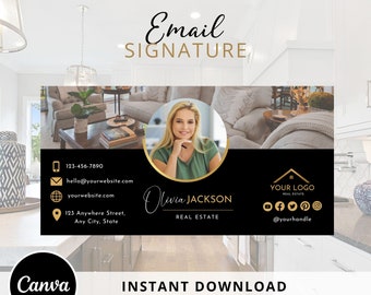 DIY Email Signature Template for Real Estate Agents, Email Footer Design - Fully Editable Canva Template - Instant Download