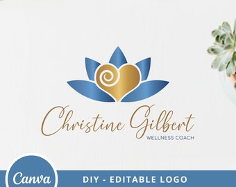 Heart Lotus Editable Logo Design, Wellness Logo Canva Template,  Life Coaching Logo, Care Logo, Healing Logo, Couple Therapy Logo, Yoga Logo