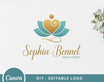 Diseño de logotipo de yoga editable Infinity Lotus, plantilla Canva del logotipo de bienestar, logotipo del entrenador de vida, logotipo del corazón de cuidado, logotipo de curación, logotipo de terapia de pareja