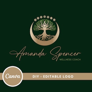 TREE of LIFE DIY Logo Design, Tree Woman Logo, Wellness Logo Canva Template, Tree Moon Editable Logo, Yoga, Life Coach, Psychology, Spa Logo