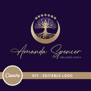 TREE of LIFE DIY Logo Design, Tree Woman Logo, Wellness Logo Canva Template, Tree Moon Editable Logo, Yoga, Life Coach, Psychology, Spa Logo