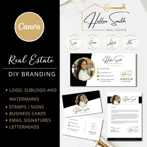 DIY Real Estate Branding Pack: Logo Designs, Business Card, Stamps, Email Signature, Letterheads, Canva Editable Templates - Instant Access