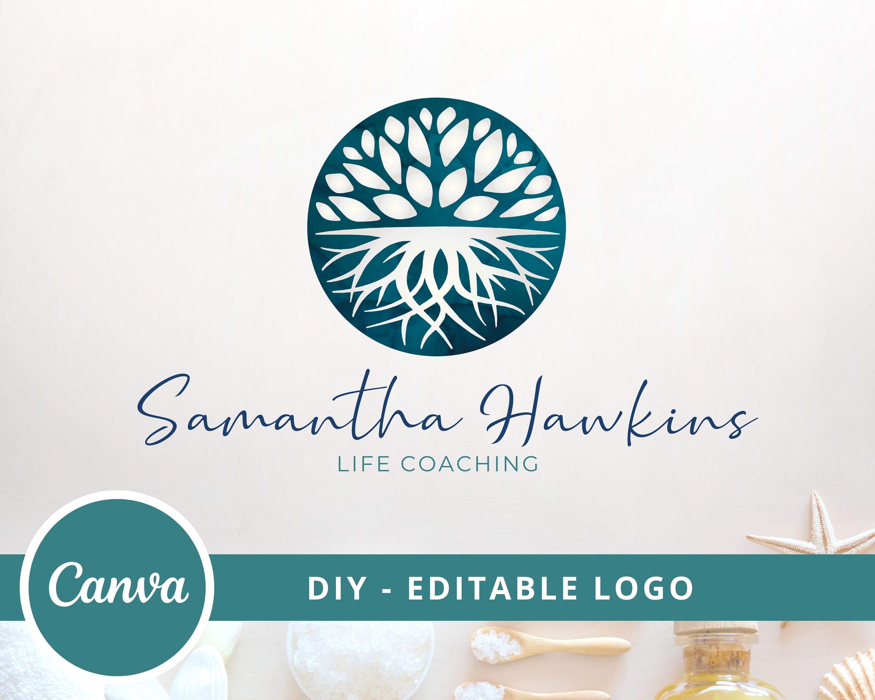 Watercolor Tree Roots, Tree of life mandala logo, Wellness Logo, Life Coaching Logo, Yoga & Spa Logo, Premade Logo, Handmade Art Design