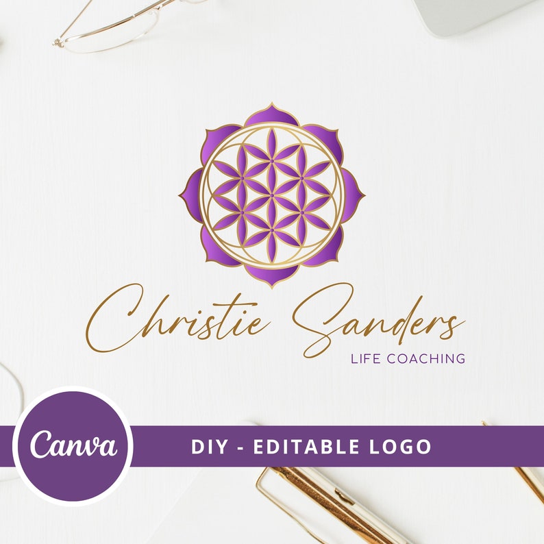 Flower Of Life Mandala Editable Logo, Wellness Logo, DIY Canva Template Logo, Spiritual Logo, Life Coaching Logo, Sacred Geometry Logo. image 5