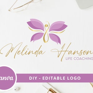 DIY Butterfly Infinity Logo Template. Wellness Spiritual Logo Design Template, Yoga, Coaching, Spa, Psychology. Canva Logo, Instant Access. zdjęcie 1