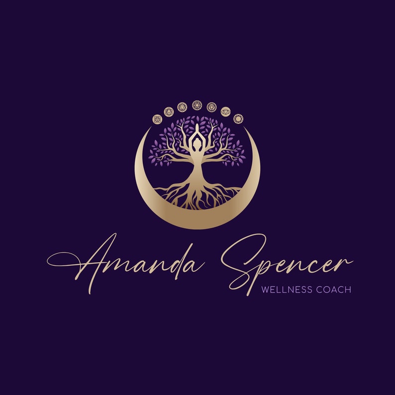 Tree of Life Logo Design, Tree Woman Premade Logo, Holistic Moon and ChaKras Logo, Yoga, Spa, Life Coach, Psychology, Wellness, Naturopathy. image 1