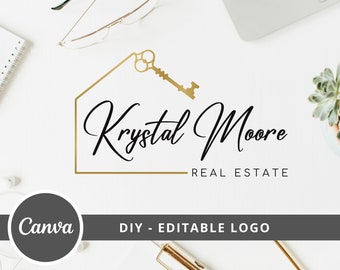 DIY Real Estate Logo-ontwerp Volledig bewerkbare sjabloon, handtekeninglogo voor makelaars, branding- en marketingmateriaal, directe toegang