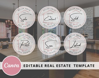 DIY Real Estate Watermark Badges, Stamps - Editable Canva Template - IG Highlights -  Stamps - Sold, Open House, Coming Soon, etc.