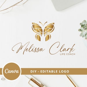 Butterfly Editable Logo Design, Canva Template, Wellness Life Coaching Logo, Healing Logo, Spa Logo, DIY Psychology Logo, Instant Access. image 1