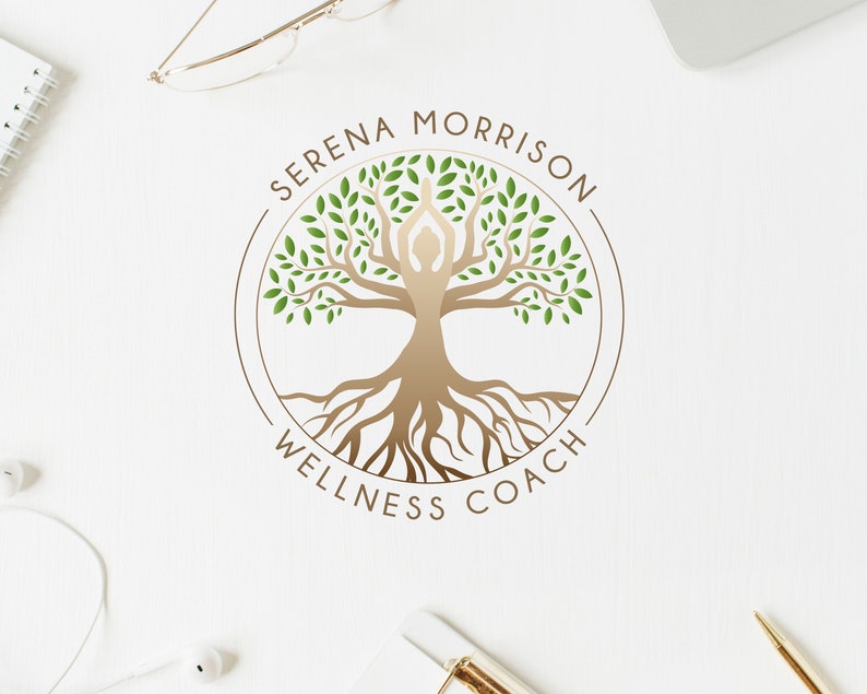 Tree of Life Logo, Yoga Logo. Premade Logo for Wellness Life Coaching, Psychology, Circle of Life Logo, Human Roots, Spa Logo, Cosmetic Logo imagem 3