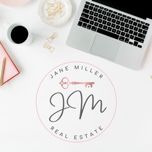 PREMADE LOGO for Real Estate Agents, Rose Gold Key House Branding: Main Logo, Submark Logos and Watermarks Realtor Personalized branding image 2