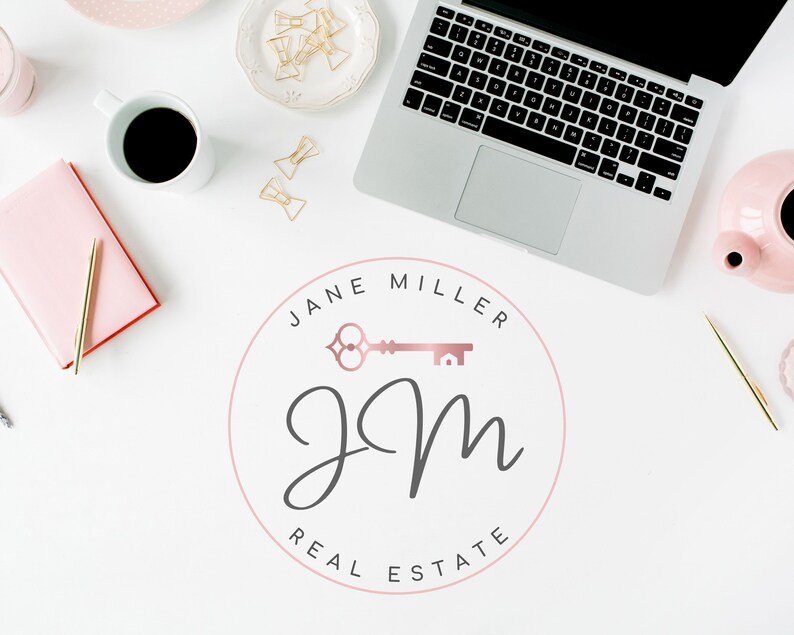 PREMADE LOGO for Real Estate Agents, Rose Gold Key House Branding: Main Logo, Submark Logos and Watermarks Realtor Personalized branding image 2