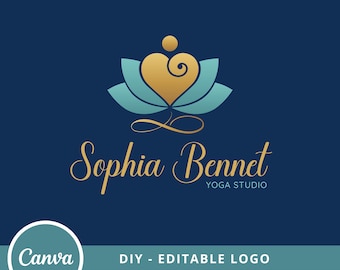 Diseño de logotipo de yoga editable Infinity Lotus, plantilla Canva del logotipo de bienestar, logotipo del entrenador de vida, logotipo del corazón de cuidado, logotipo de curación, logotipo de terapia de pareja