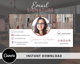 Firma de correo electrónico de bricolaje, plantilla de Canva, edición y descarga, diseño de pie de página de correo electrónico, totalmente editable, material de marketing inmobiliario para agentes