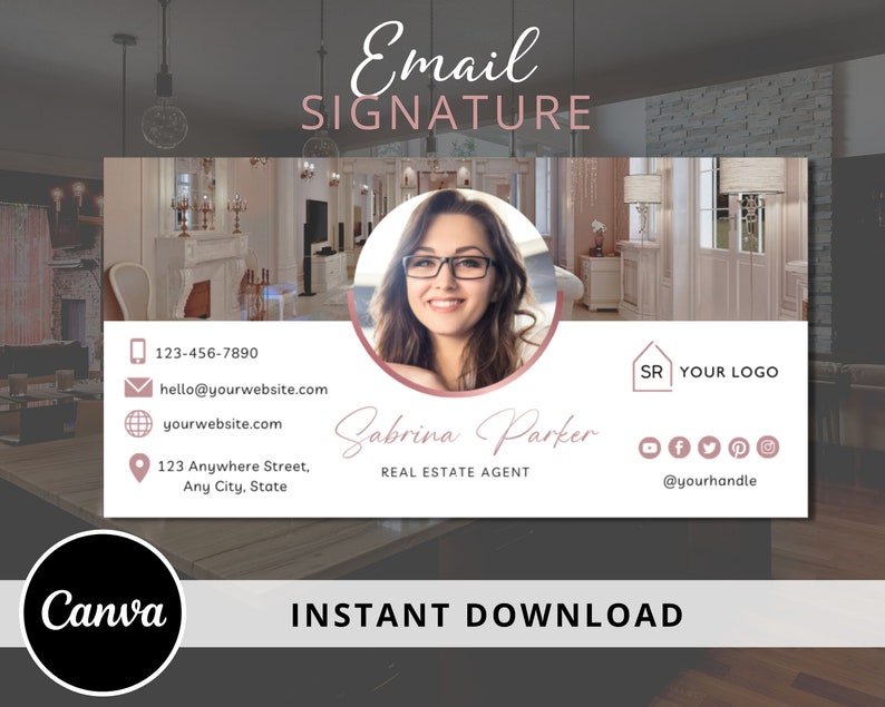 DIY Email Signature, Canva Template, Edit and Download, Email Footer Design, Fully Editable, Real Estate Marketing Material for Agents image 1