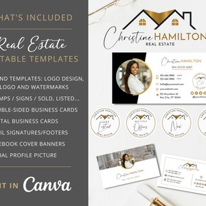 DIY Real Estate Branding Kit, Logo, Business Card, Stamps, Signs, Email Signature, Social, Etc. Fully Editable Templates - Instant Access