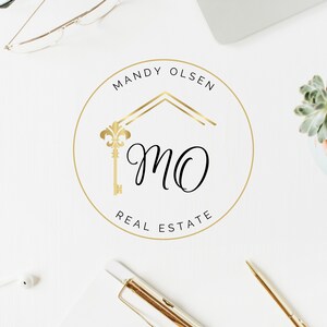 Premade Real Estate Logo Design, Realtor Luxury House Logo, Branding for Real Estate Agents, House and Key Broker Logo, Flower Lily Key Logo image 6
