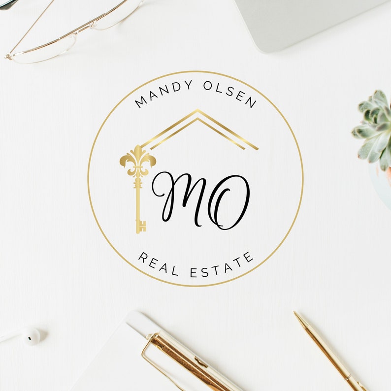 Premade Real Estate Logo Design, Realtor Luxury House Logo, Branding for Real Estate Agents, House and Key Broker Logo, Flower Lily Key Logo image 6