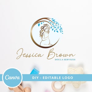 DIY Doula Editable Logo Template, Midwife Premade Logo Design, Tree of Life Logo, Pregnant Woman Logo Design, Editable Midwifery Logo.