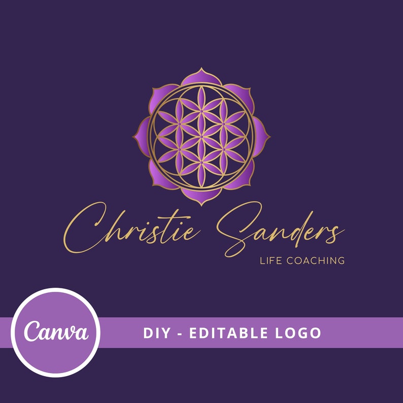 Flower Of Life Mandala Editable Logo, Wellness Logo, DIY Canva Template Logo, Spiritual Logo, Life Coaching Logo, Sacred Geometry Logo. image 2